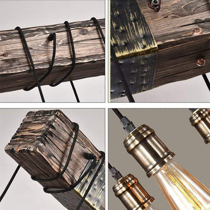 10-Lights Rustic Chandelier Wooden Retro Pendant Light Industrial Suspension Light Wood Chandelier -line can be Adjusted Freely