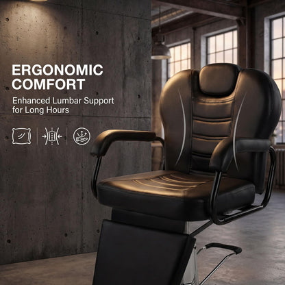 Artist hand Barber Chair, Reclining Salon Chairs for Hair Stylist, Heavy Duty Hydraulic Chair with Headrest and Footrest, 360 Degree Swivel with Lock, Spa Beauty Equipment, Black