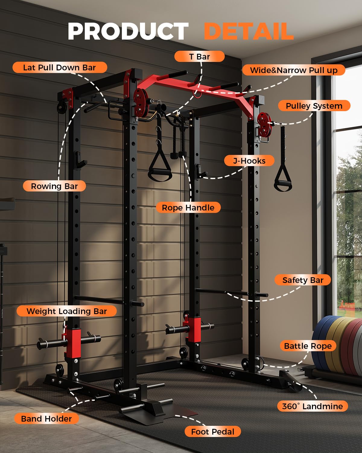 Power Cage for Home Gym, 2000LBS Power Rack with Cable Crossover and Dual Independent Pulley System, Squat Rack with LAT Pull Down System, Workout Cage for for Full Body Training