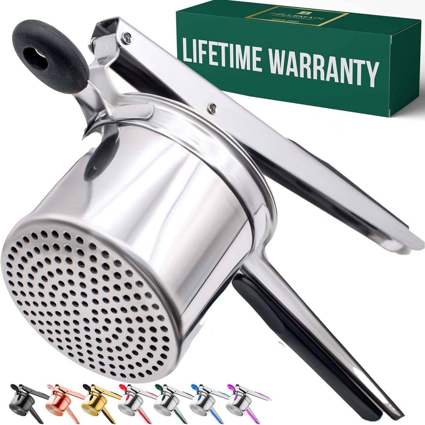 15oz Bellemain Large Potato Ricer Heavy Duty Stainless Steel Potato Masher for Smooth Mashed Potatoes, Baby Food