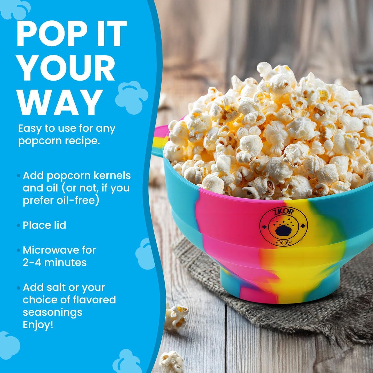 Microwavable Silicone Popcorn Popper, BPA Free, Collapsible Reusable Microwave Bowl, Dishwasher Safe, Black White Gray