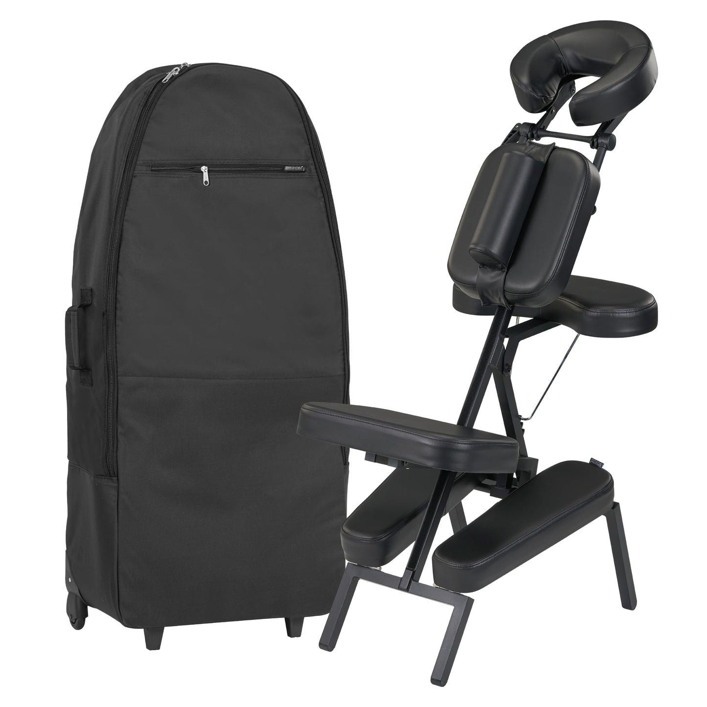 Master Massage Apollo Extra Large Portable Massage Chair – Lightweight Aluminum Tattoo Folding Chair with Enhanced Cushions and Wheeled Carrying Bag – Black
