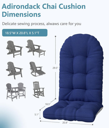 NAVINE Adirondack Chair Cushion, Thickened High Back Patio Cushions with Ties and Non-Slip Bottom, Water-Resistant