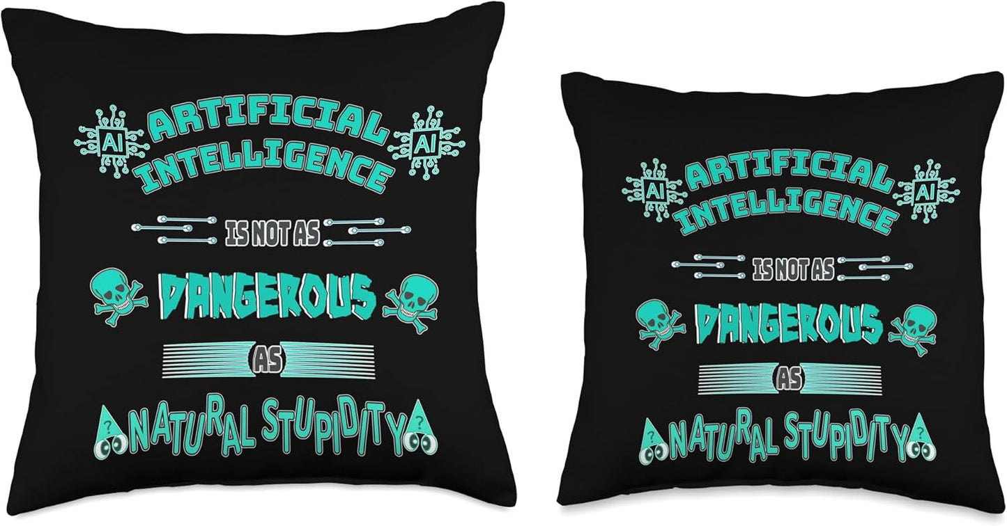 Funny AI Artificial Intelligence Tech Sarcastic Turquoise Throw Pillow, 16x16, Multicolor