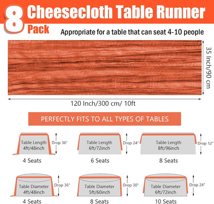 8 Pack 10FT 35x120 Inch Orange Easter Cheesecloth Table Runner Gauze Rustic Wedding Cheese Cloth Table Runners