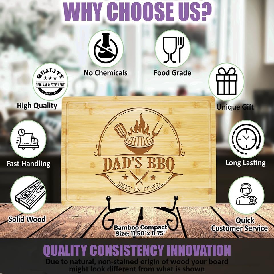 Dad Wooden Cutting Board - Father's Day Gifts for BBQ Masters - Unique Gifts for Men (Beech Wood Mini 9” X 6”)