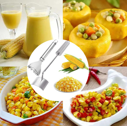 Corn Peeler For Corn On The Cob，2025 Upgrade Sawtooth Corn Cob Stripper Tool ，Ergonomic Design Ideal Tool For Long Handle Stainless Steel Corn On the Cob Stripper Tool (Silver, 1pack+1peeler)
