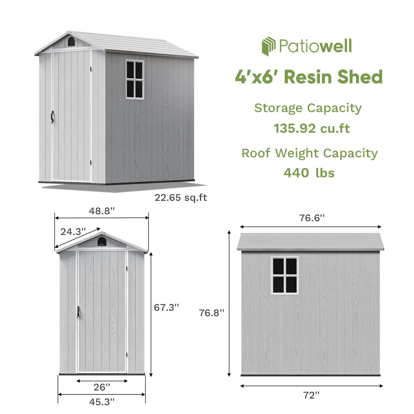 Patiowell 4 x 6 FT Plastic Outdoor Storage Shed with Floor, Resin Shed Outside Tool Shed with Window and Lockable Door for Backyard Garden Patio Lawn, Light Gray (Fit-it Shed)