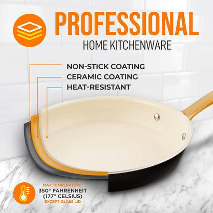 NutriChef 8” Small Fry Pan - Professional Nonstick Frying Pan with Ceramic Coating, Golden Titanium Handle, Easy to
