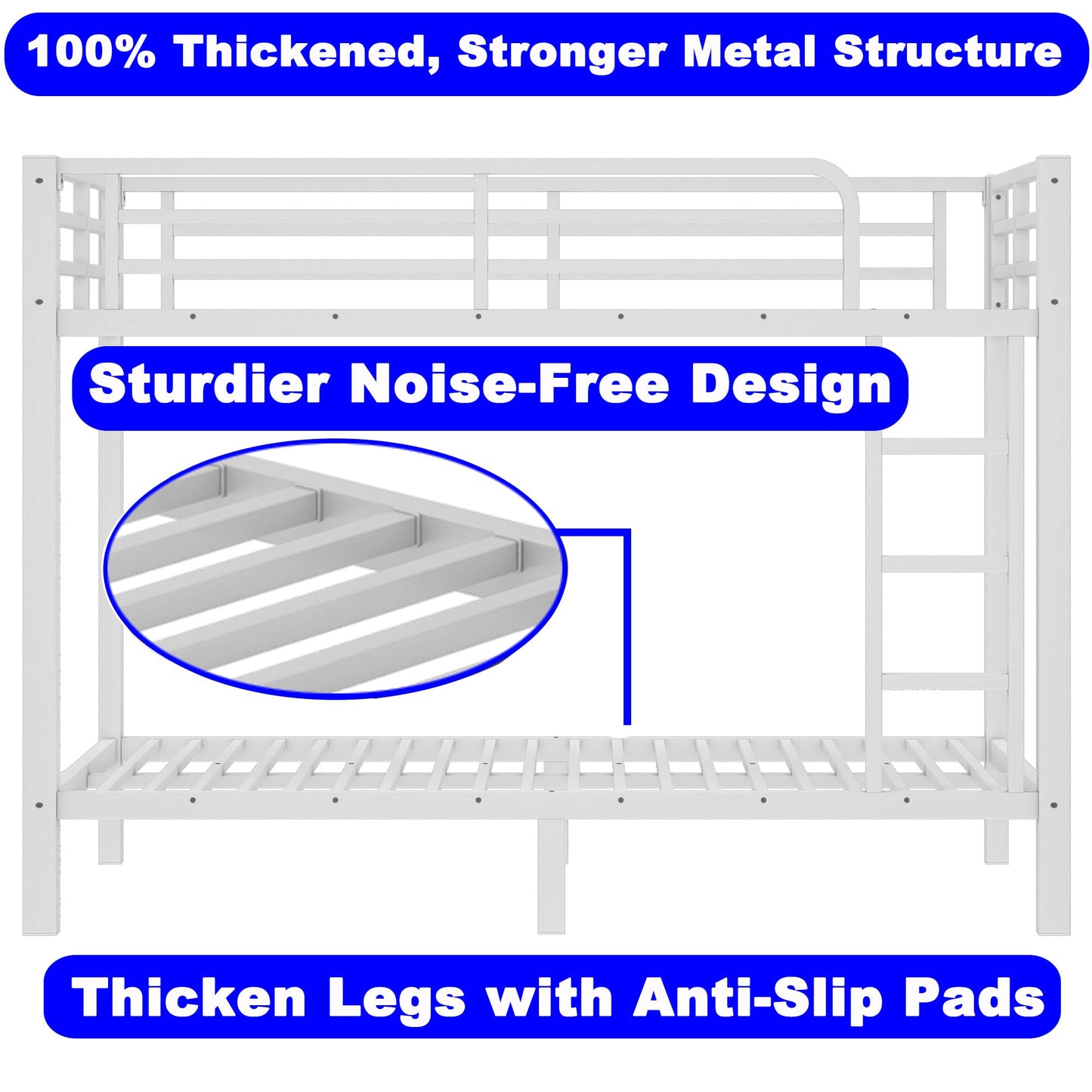 SIMPLEZC Upgraded Version Thickened Heavy-Duty Metal Full XL Over Full XL Bunk Bed, Higher Quality & Stronger Steel Bunk Bed Full XL Size with Ladder and Guard Rail for Adults (White,Full XL)