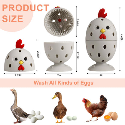 wonlex 4PCS Egg Brush Cleaner Multipurpose Fruit and Vegetable Rotating Scrubber Tool for Fresh Eggs, Reusable Chicken Duck Egg Washer Scrubber (Grey+Yellow)