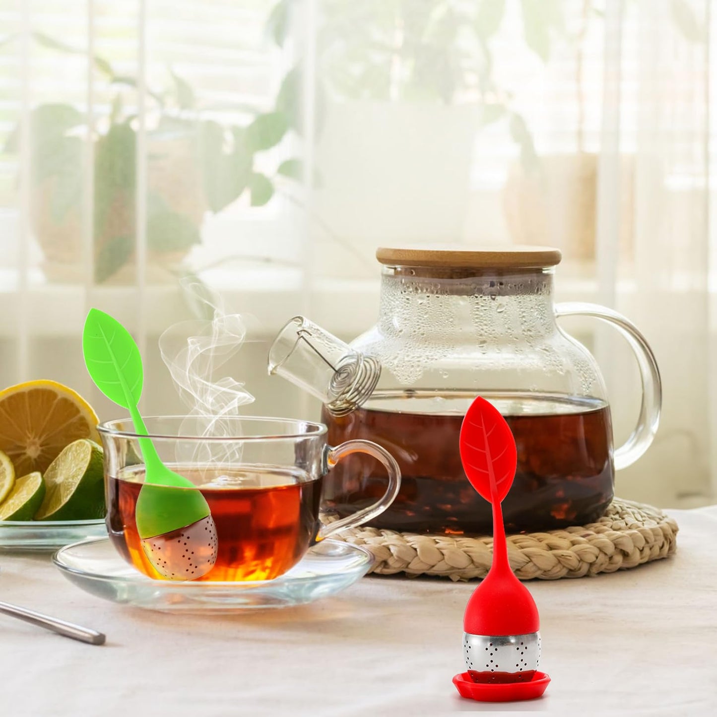 Bekith 7 Pack Silicone Tea Infuser, Cute Loose Leaf Tea Steeper, Fine Mesh Tea Strainer with Drip Tray, Stainless Steel Tea Filter Ball Tea Diffuser Steeper for Cup Mug