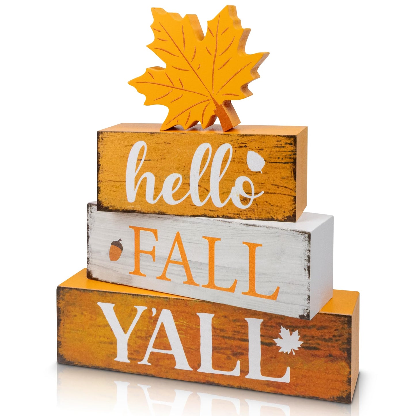 4 Pcs Hello Fall Decor Wooden Tiered Tray Decor, Maple Leaf Autumn Decorations Gifts for Home, Thanksgiving Table Centerpiece for Autumn Harvest Party Kitchen