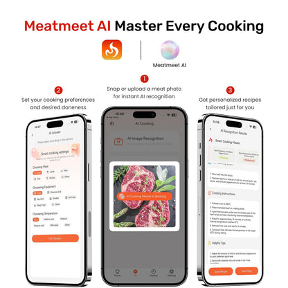 Meatmeet Wireless Meat Thermometer Digital with Dual Wi-Fi & Bluetooth, Meat Thermometer Wireless with 2 Probes, LED Display Base, 6 Sensors, IP69 Waterproof, for Grills, Ovens, Smokers & BBQs (X Pro)