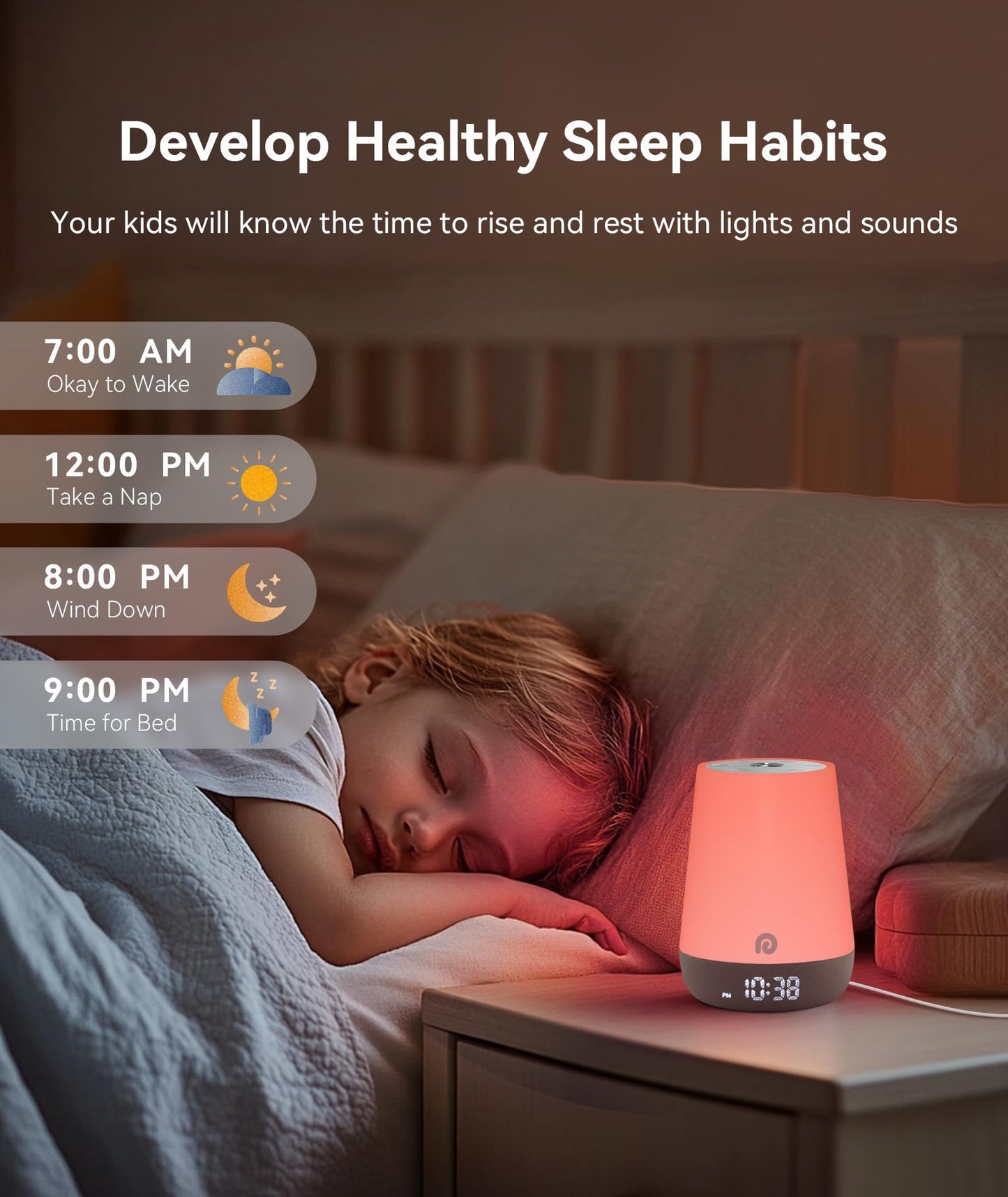 Dreamegg Sound Machine Baby - White Noise Sound Machine Baby With Night Light, Ok to Wake Alarm Clock, 34 Soothing Sounds, Sleep Trainer, Routine Builder, App Control for Kids Nursery Sleeping Bedroom