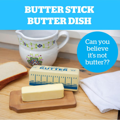 Novelty Butter Dish, Ceramic Butter Stick-Shaped Lid, Holds 1 Stick, Funny Eclectic Kitchen Decor