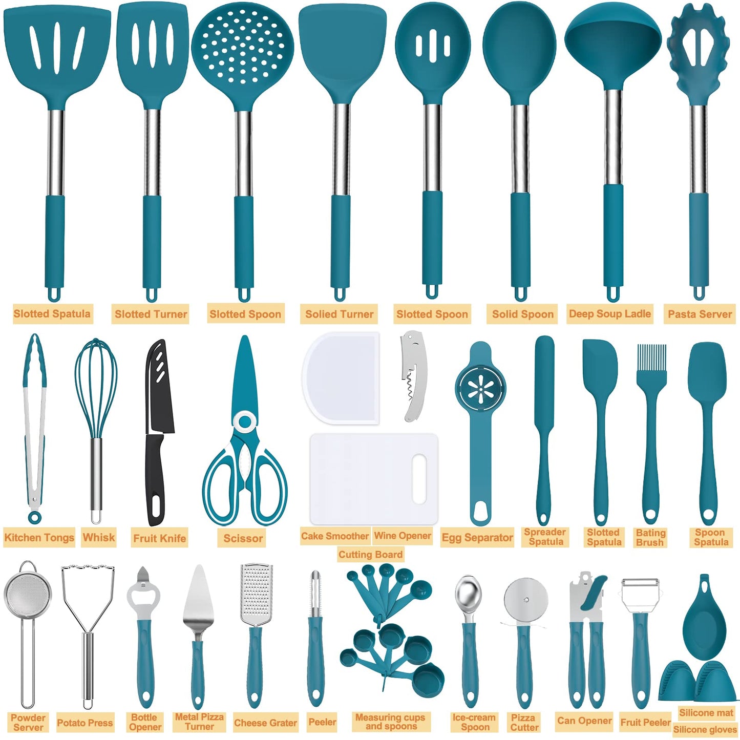 Silicone Kitchen Utensils Set, Umite Chef 43 pcs Cooking Utensils for Nonstick Cookware, Kitchen Tools-Silicone Utensil for Cooking Kitchen Set for Home Kitchen Accessories Set