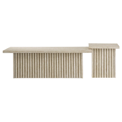 Modway Render Faux Travertine Slatted Nesting Coffee Table Set in Travertine - 2 Piece Low Profile Coffee Table Mid Century Modern - Abstract Coffee Tables for Living Room - Nested Accent Tables