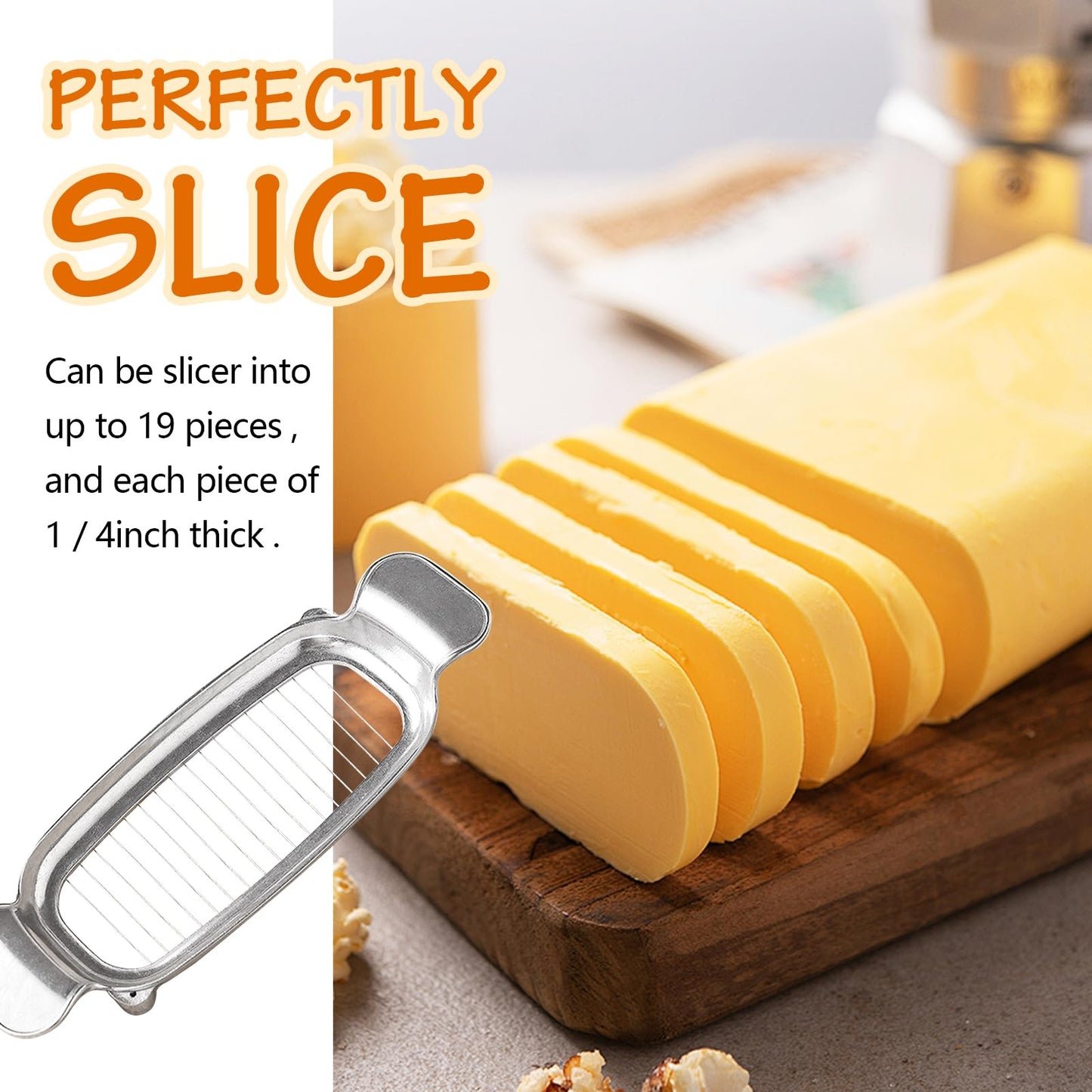 Butter & Cheese Slicer Cutter, Stainless Steel Wire Cheese Slicer, Safe for Food Contact, Multipurpose Handheld Butter Cutter for Block Cheese, Butter, Soft Fruits, and Dishwasher Safe