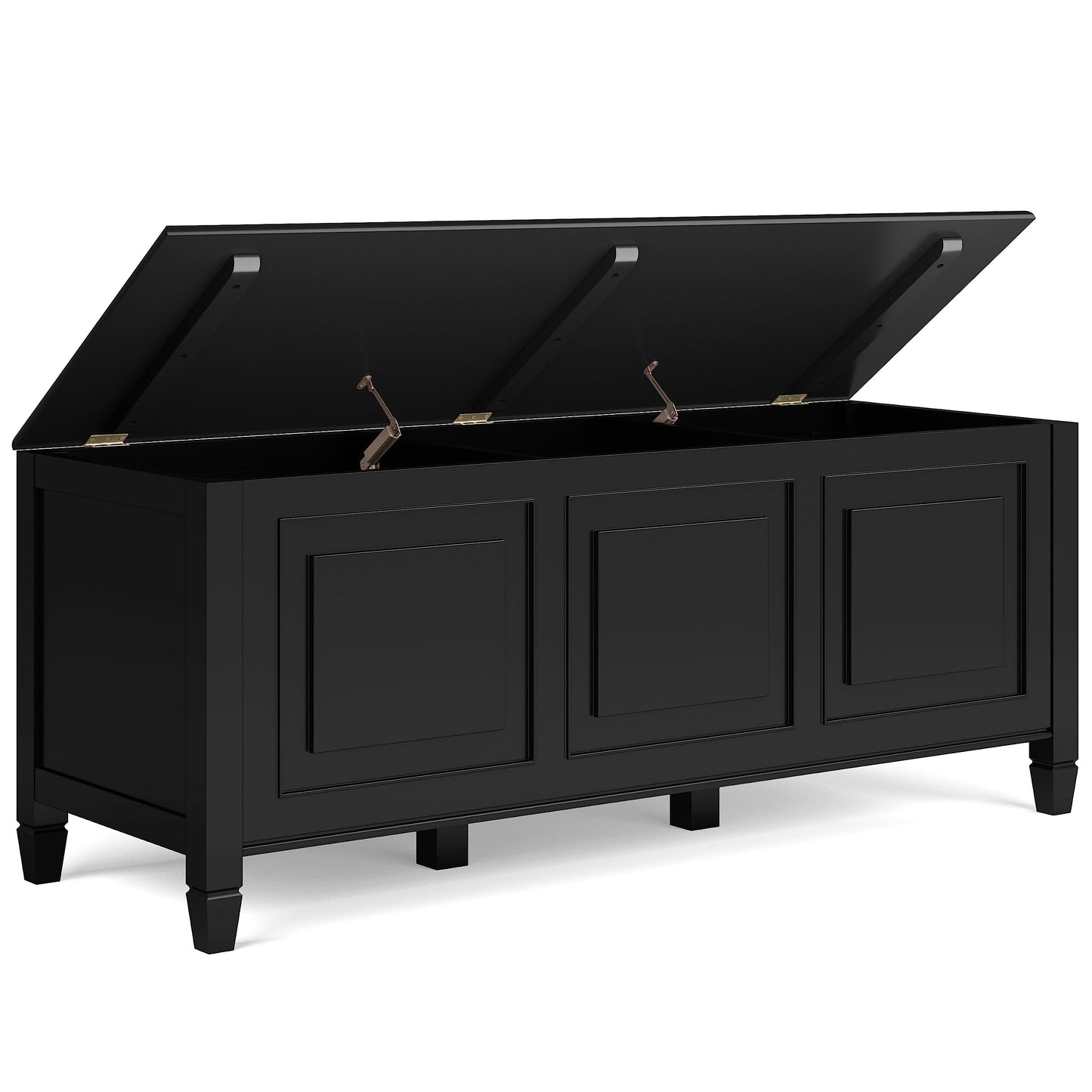 SIMPLIHOME Connaught Storage Bench - 51 inch Wide Solid Wood Trunk Bench in Black, Traditional Bench for Entryway with Lift-Up Lid and 3 Hidden Compartments