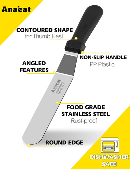 Anaeat Icing Spatulas, Set of 3 Professional Cake Angled Offset Spatula with 4", 6", 8" Stainless Steel Blades - Thickened Frosting Knife with Plastic Handle for Cake Decorating, Pastry & Baking