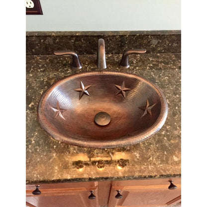SimplyCopper 19" Oval Copper Bathroom Drop In Rolled Edge Sink with Star Design