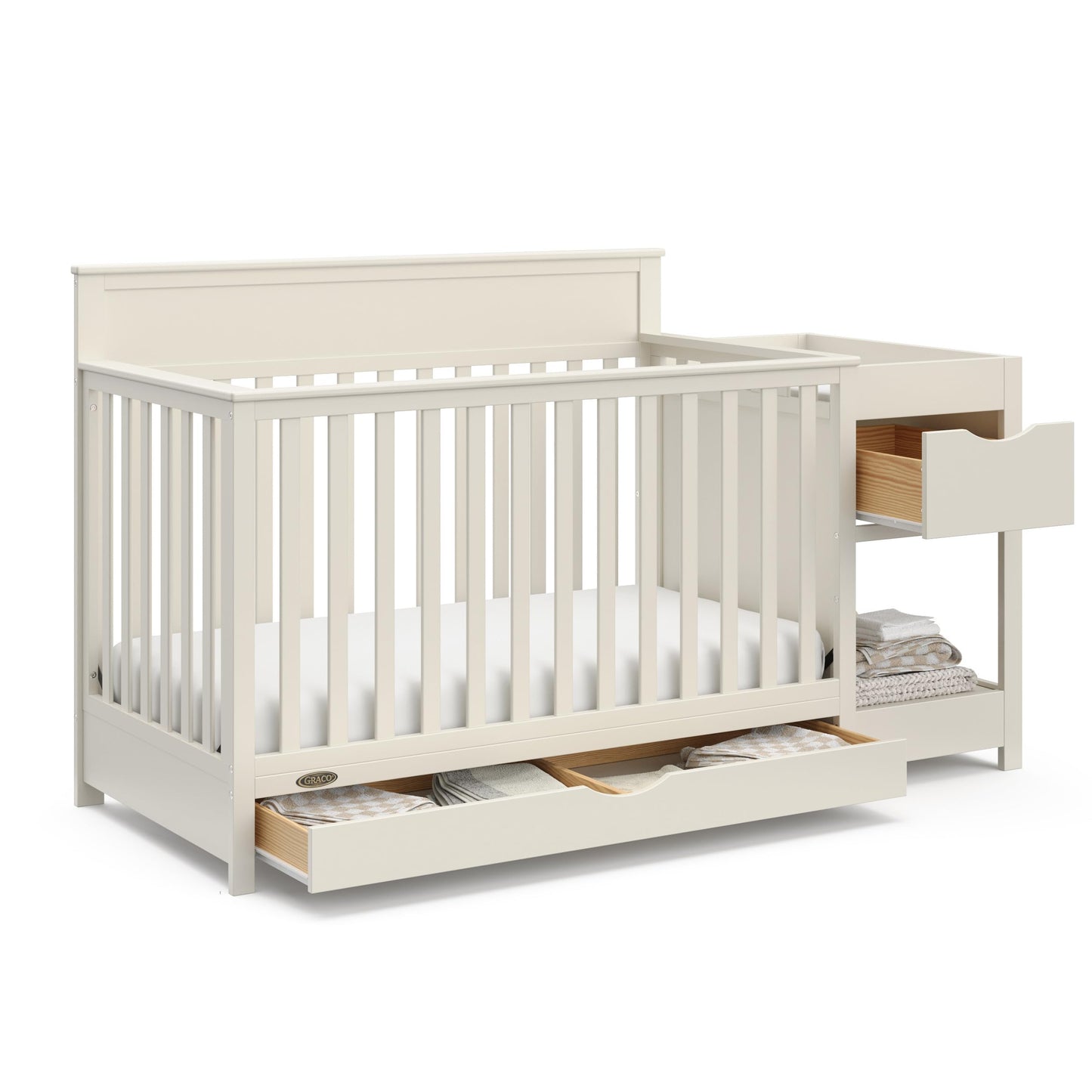 Graco Shiloh 5-in-1 Convertible Crib & Changer with Drawer – GREENGUARD Gold Certified Baby Crib Crafted from Wood, Converts to Toddler Bed, Daybed, and Full-Size Bed (Frosted Oat)