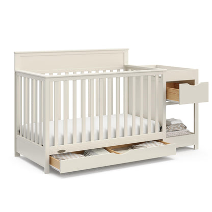 Graco Shiloh 5-in-1 Convertible Crib & Changer with Drawer – GREENGUARD Gold Certified Baby Crib Crafted from Wood, Converts to Toddler Bed, Daybed, and Full-Size Bed (Frosted Oat)