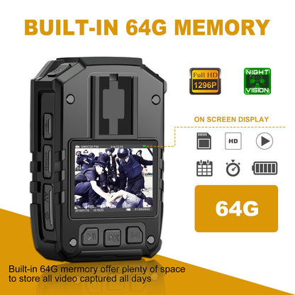 CammPro I826 1440P 2K HD Police Body Camera,64G Memory,Waterproof Body Worn Camera with Audio Recording,Night Vision,GPS for Law Enforcement