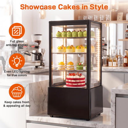 Commercial Cake Display Refrigerator, 78L Countertop Glass Cooler with LED Light, 32-53.6°F Digital Thermostat, Frost-Free Pastry Showcase for 11" Cake, Tempered Glass & Rear Door for Bakery/Cafe/Home