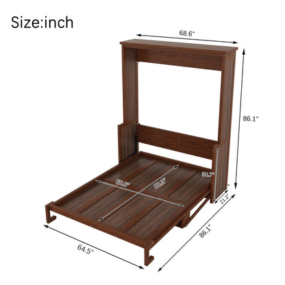 Ball & Cast Queen Size Murphy Bed W/Desk,Horizontal Hidden Wall Bed W/Gas Struts,Space-Saving Murphy Bed Cabinet for Home Office,Apartment,Guest Room,Walnut