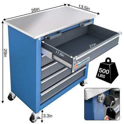 LARBANKE 5-Drawer Rolling Tool Chest,Tool Cabinet on Wheels with Keyed Locking System and Drawer Liners,Tool Chest with Link Buckle and can be Combined to Large Cabinet Set,for Warehouse,Garage