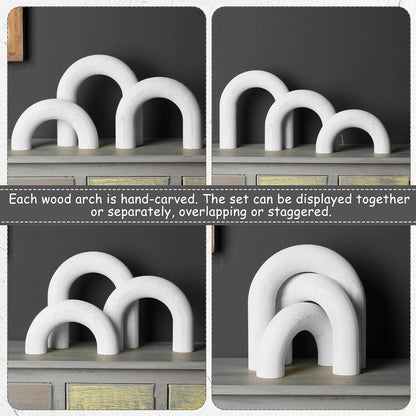 3 Qunclay Pcs Wood Arch Decorative Shelf Objects Modern Book Shelves Decor Aesthetic Wooden Boho Table Decorations