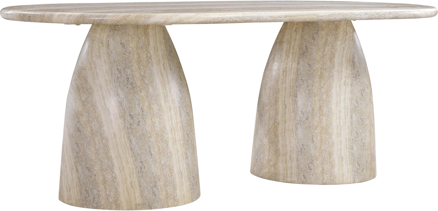 Meridian Furniture 702Travertine-T Cosenza Collection Art Deco 78" Indoor/Outdoor Concrete Dining Table with Travertine Finish, 78" W x 44.5" D x 30" H