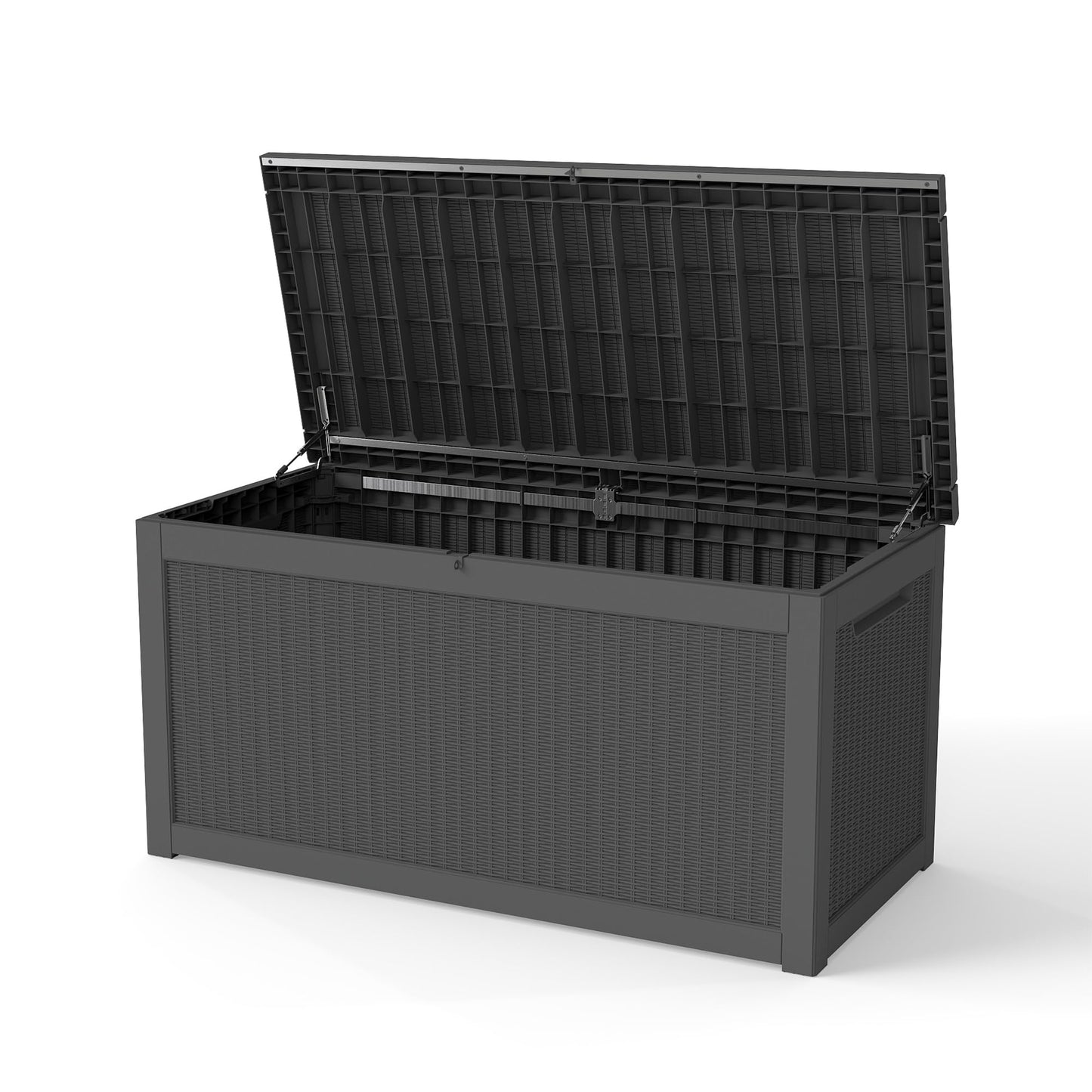 LAUSAINT HOME 280 Gallon Colossal Resin Deck Box with Hydraulic Pistons - Grand Estate Size Waterproof Outdoor Storage Bench, Lockable Patio Furniture Locker for Pool and Backyard (Black)