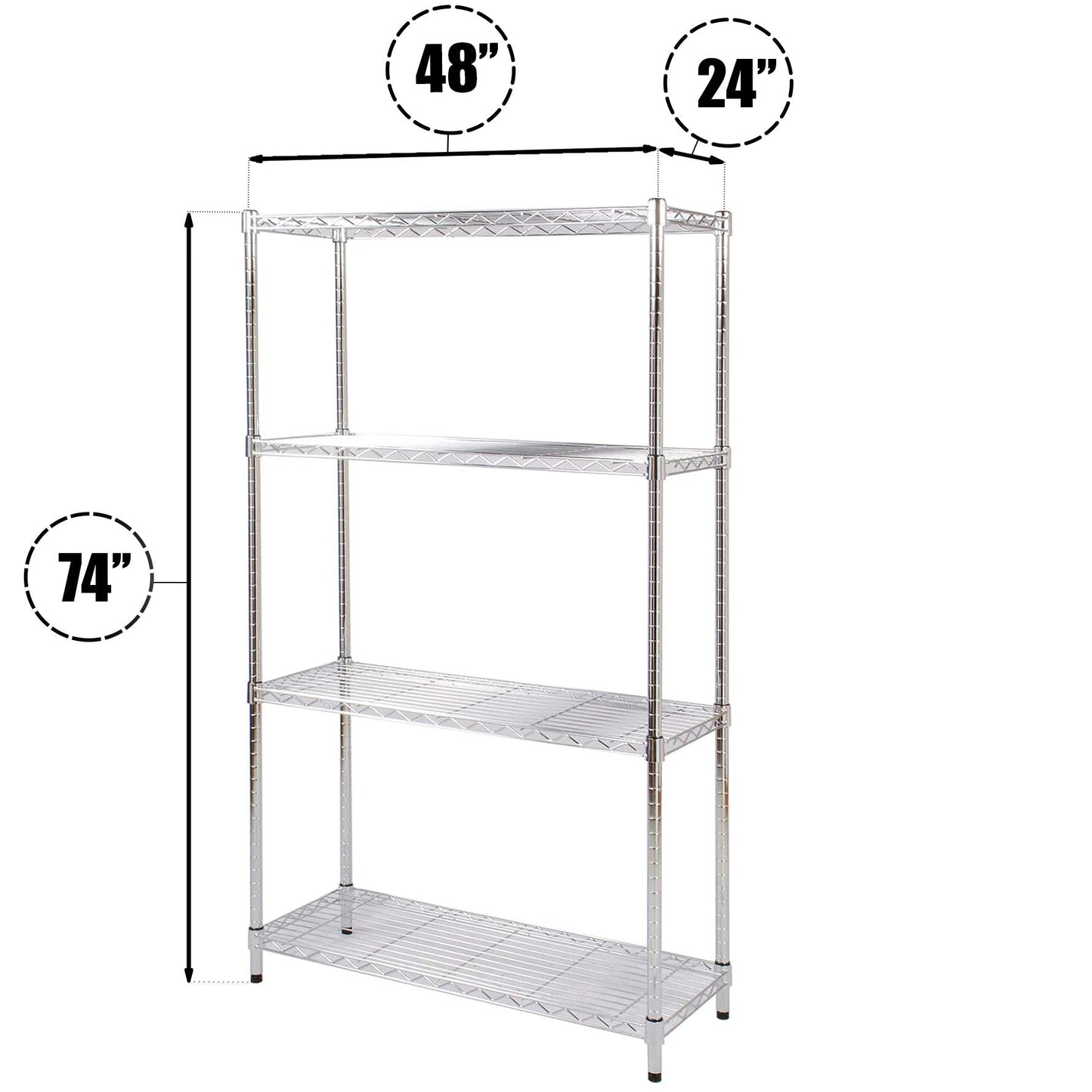Regal Altair 24" Deep x 48" Wide x 74" High 4 Tier Chrome Wire Shelving Kit | NSF Commercial Storage Rack Unit