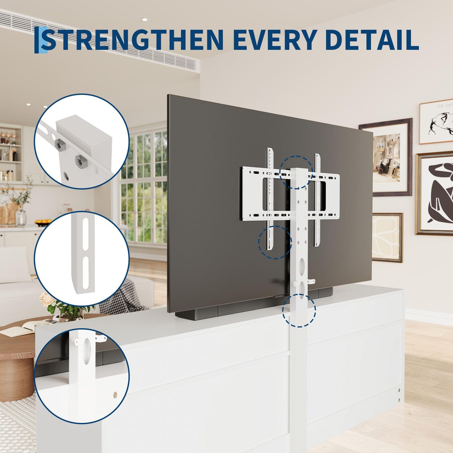 TV Stand With 6 Storage Drawers For Bedroom Living Room, Universal TV Stand With Mount Fit 32-80 Inch TVs, White Entertainment Center, Farmhouse Wood Media Console Tables With Height Adjustable Mount
