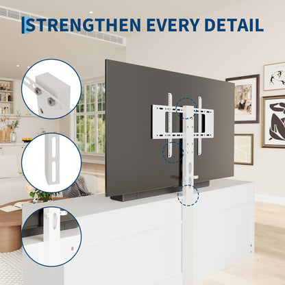 TV Stand With 6 Storage Drawers For Bedroom Living Room, Universal TV Stand With Mount Fit 32-80 Inch TVs, White Entertainment Center, Farmhouse Wood Media Console Tables With Height Adjustable Mount