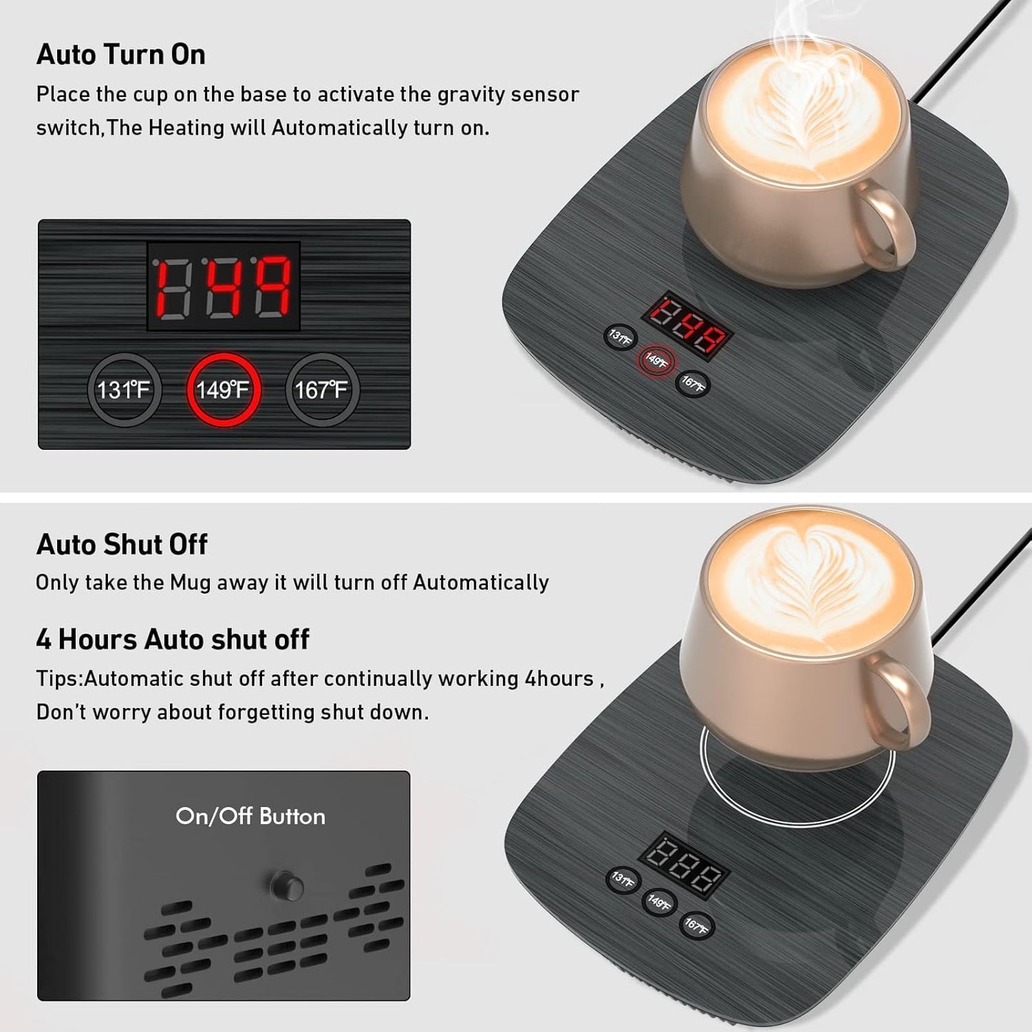 Mug Warmer, Electric Coffee Warmer for Desk, 3 Temperature Settings, Hot Plate for Cocoa, Tea, Milk, Auto Shut Off