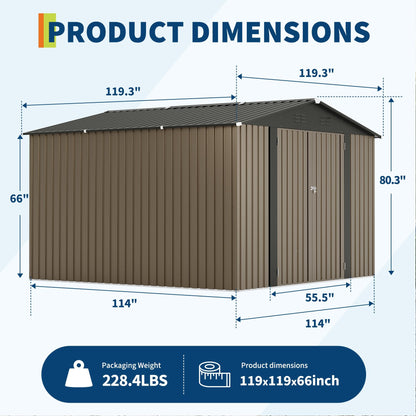 10 X 10 FT Outdoor Storage Shed,Metal Garden Sheds&Outdoor Storage, Lockable Gable Roof Garden Tool Shed, All-Weather Resistant Storage Unit for Bikes, Ladders, Patio Supplies & Garden Essentials
