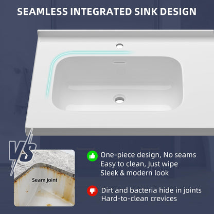 72 x 22 White Vanity Top with Sink Solid Surface Bathroom Vanity Sink Top with Double Sink Integrated Basin Backsplash and Overflow in Glossy Pure White, Cabinet Not Included