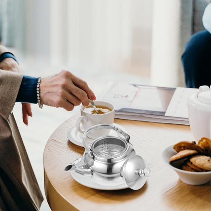 PRETYZOOM Stainless Steel Tea Pot with Infuser, 14cm Stovetop Teapot for Blooming and Loose Leaf Tea, Silver