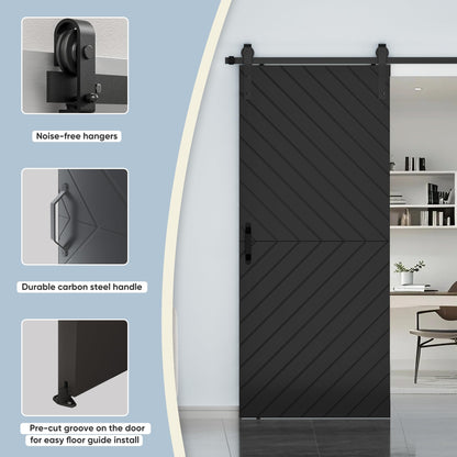 JUBEST 36 in. x 84 in. Sliding Barn Door Modern Door with 6FT Hardware Kit Icluded, Hollow-core Chevron Interior Doors with PVC Covered, Waterproof Surface, Easy to Install, Black