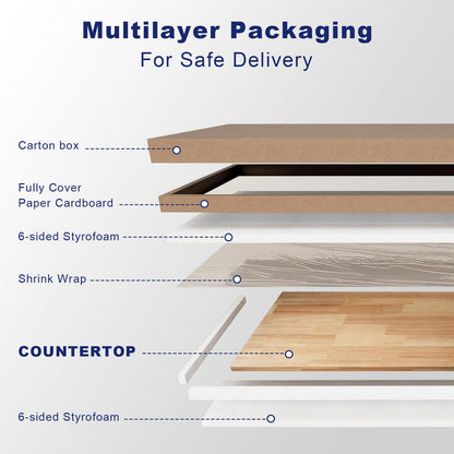 60 x 30in Solid Rubber Wood Butcher Block Table Top – 1 Inch Thick Natural Light Finish for Standing Desk, Office Table, Workbench, Kitchen Island & DIY Furniture Projects