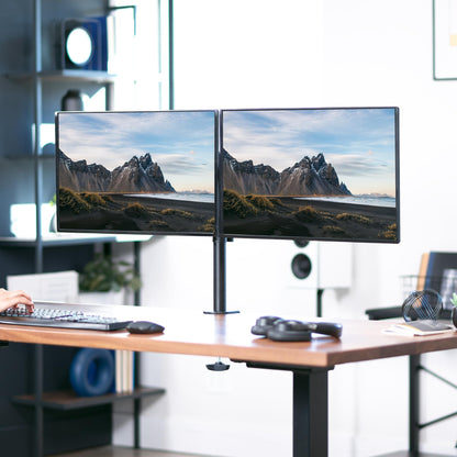 VIVO Dual Monitor Desk Mount, Holds 2 Computer Screens up to 30 inches and 22lbs Each, Heavy Duty Fully Adjustable Steel Stand with C-Clamp and Grommet, Black, STAND-V002