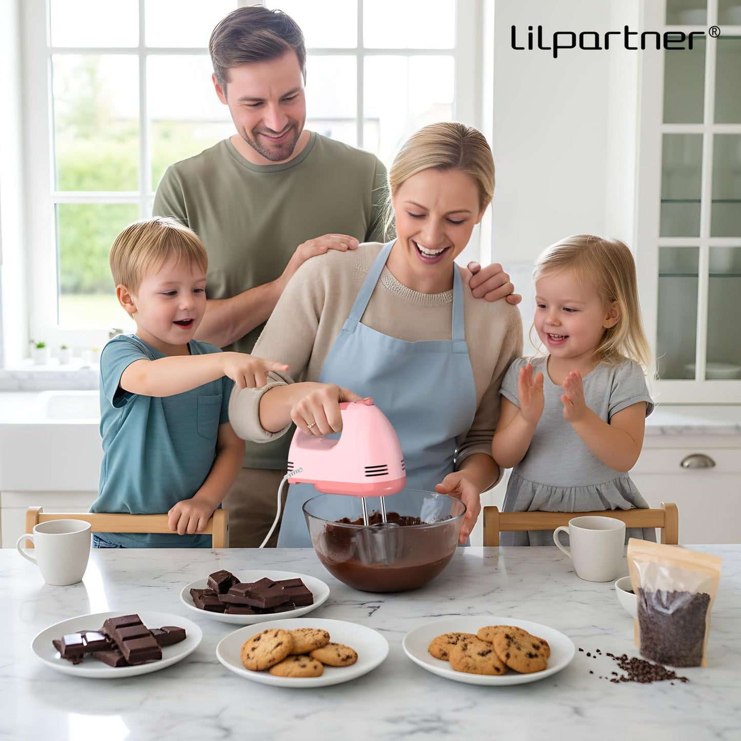 LILPARTNER Hand Mixer Electric, Ultra Power Kitchen Hand Mixer With 7-Speed & 5 Stainless Steel Accessories for Whipping Dough, Cream, Cake, Dishwasher Safe, Pink