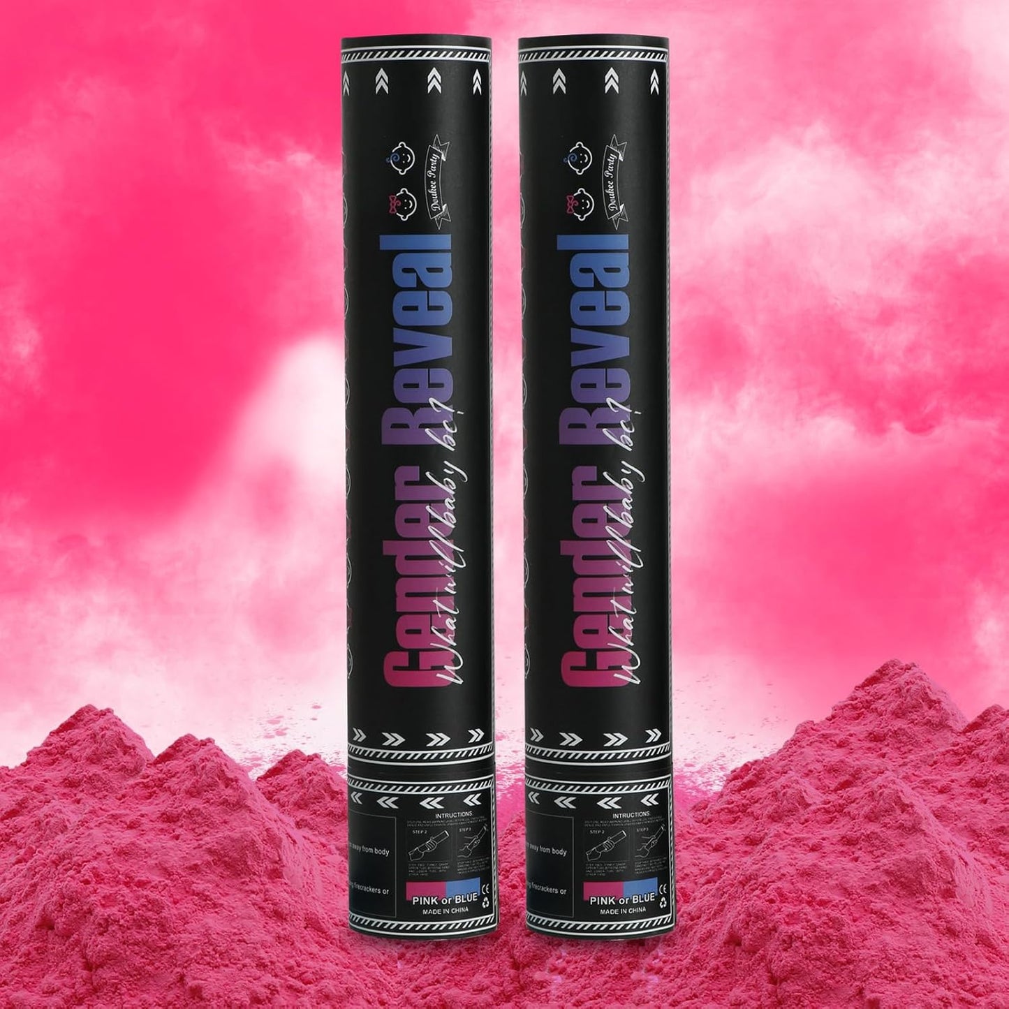 2PK Girl Gender Reval Powder Cannon Pink, DOUKEE Pink Powder Only Smoke Cannon Smoke Popper for Gender Reveal, Baby
