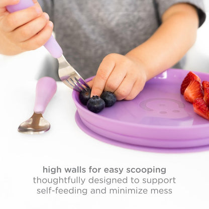 Ubbi Food-Grade Non-Toxic Toddler Feeding Set with Interchangeable Suction Base, Stainless Steel Utensils, BPA-Free, Stackable and Dishwasher-Safe, Self-Feeding for Baby-Led Weaning, Green