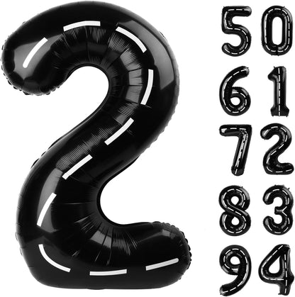 Race Car 2 Balloon - 40 Inch Black Number 2 Balloon for Second Birthday Party Decorations