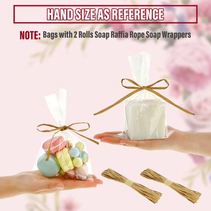 Tudomro 100 Pcs Clear Flat Cellophane Soap Bags for Packaging 4.9'' x 7.9'' Small Mini Soap Cookie Candy Wrappers Bags with Raffia Rope for Wedding Christmas Craft Gift Birthday Party Favor Supplies